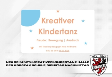 NEU beim MTV: Kreativer Kindertanz, Halle der Korczak Schule, Dienstag Nachmittag